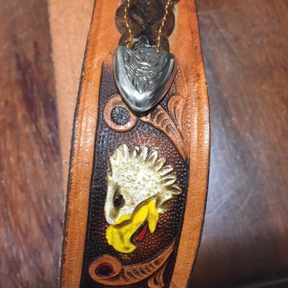 HAND TOOLED LEATHER EAGLE BELTS SIZE S - Picture 5 of 7